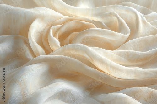 A soft, flowing fabric in creamy tones, gently folded to create an elegant and textured appearance.