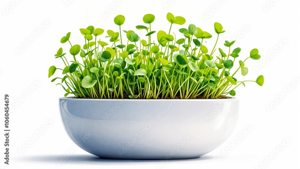 A microgreen in a transparent container on a white background. Growing greens for a healthy diet A microgreen in a transparent container on a white background. Growing greens for a healthy diet