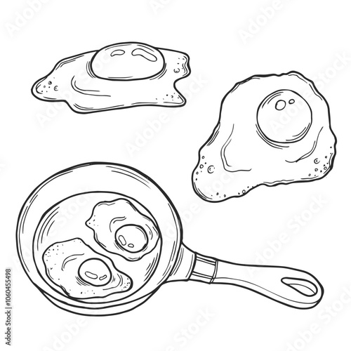 Pan fried egg outline sketch in vector. Hand drawn graphic illustration