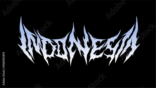 Indonesia, Vector typography design in sharp, spiked, metal style letters with a blue gradient on a black background. Ideal for metal and gothic themes