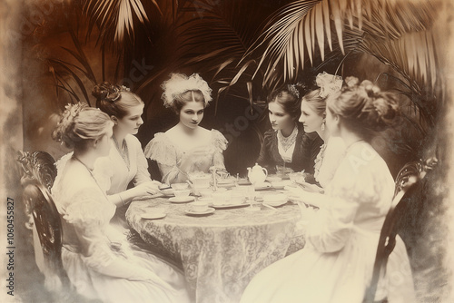 old grayscale photo of women gathered drinking tea, wives from the 1920s