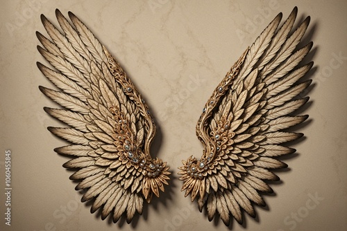 Angel Wings Photoshoot Backdrop with Symmetric Brown Feathers for Stunning Photography
