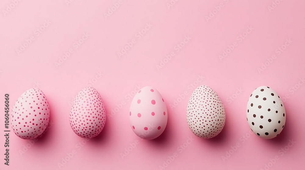 Polka Dot Easter Eggs on Pink Background Abstract Gradient Background with Copy Space Polka Dot Easter Eggs on Pink Background Abstract Gradient Background with Copy Space