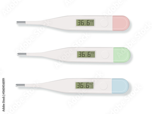 Electronic modern thermometer isolated on white. Fever diagnostic and healthcare concept. Vector