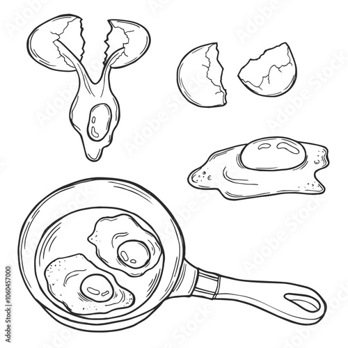 Pan fried egg outline sketch in vector. Hand drawn graphic illustration