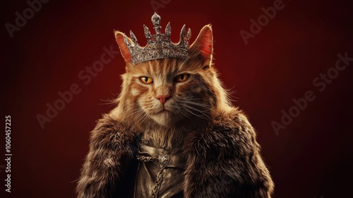 Regal Feline: The Orange Cat King in 8k High-Definition photo