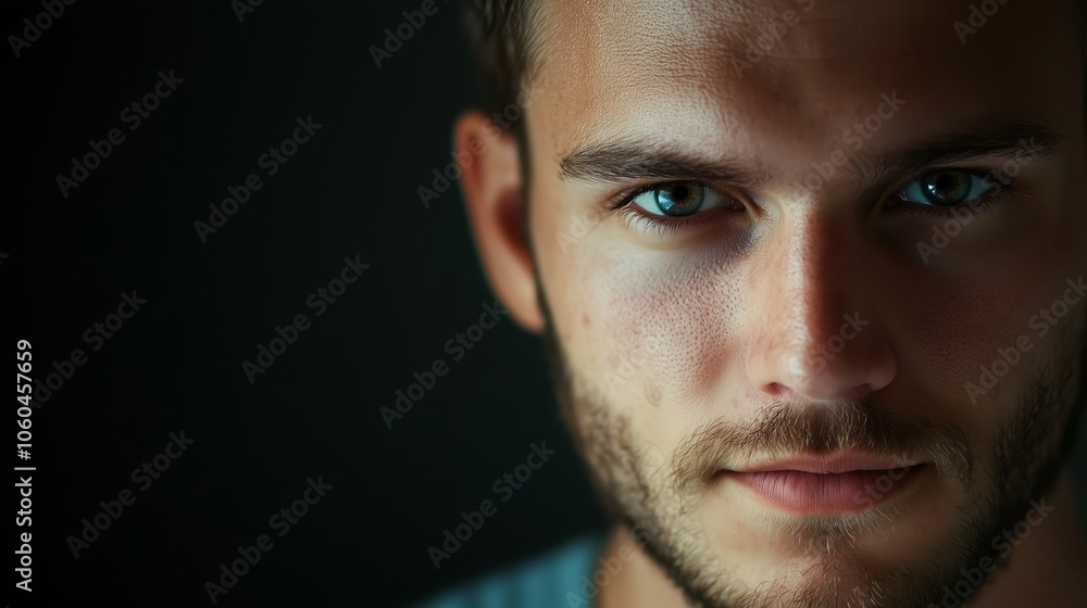 An Intense Portrait of a Young Man Featuring His Strikingly Beautiful, Captivating Blue Eyes An Intense Portrait of a Young Man Featuring His Strikingly Beautiful, Captivating Blue Eyes