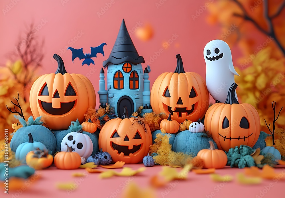 Pumpkins with ghost figures Pumpkins with ghost figures