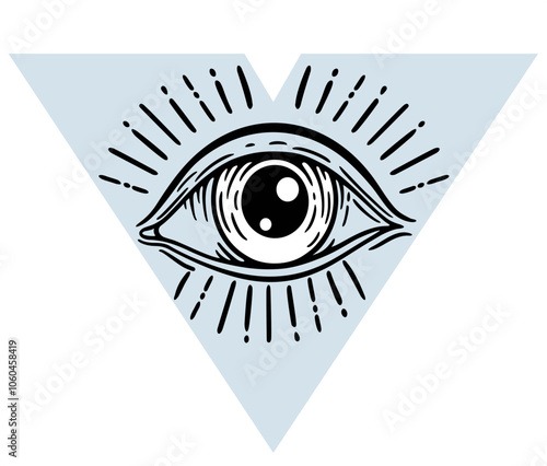 Evil eye. Magic celestial witchcraft symbol. Eye of Providence. Masonic symbol. Hand drawn logo or emblem. Isolated sketch