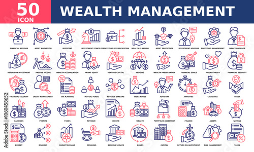 Wealth Management icon collection set. Simple line color vector.