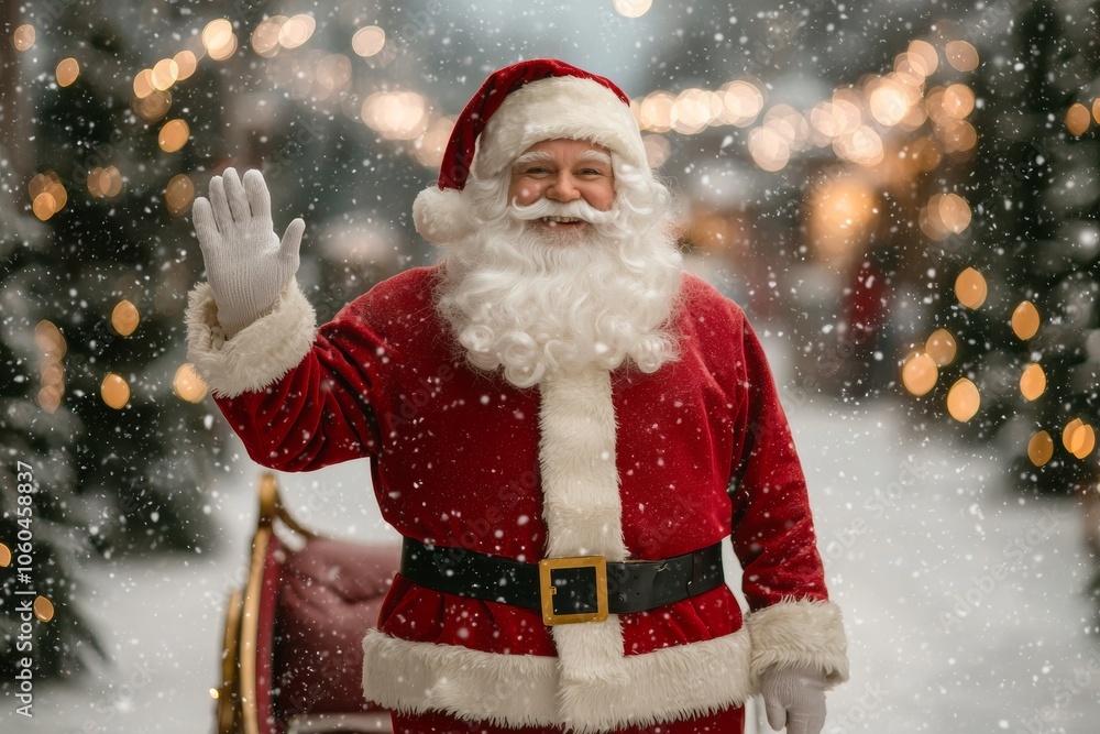 Jolly Santa Claus Waves in Winter Wonderland Jolly Santa Claus Waves in Winter Wonderland