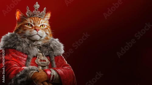 Regal Feline: The Orange Cat King in 8k High-Definition photo