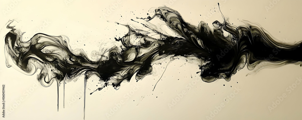 Ink flow creating organic shapes on wet paper. illustration Ink flow creating organic shapes on wet paper. illustration