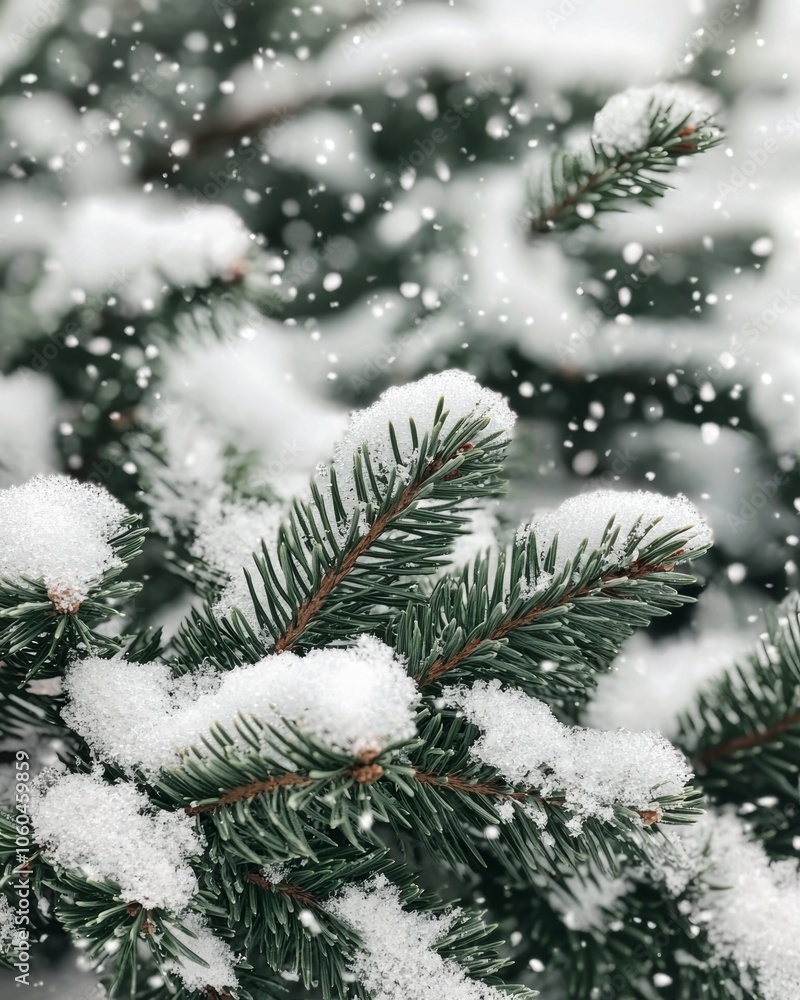 Snowy Evergreen Branches in Winter Wonderland Snowy Evergreen Branches in Winter Wonderland