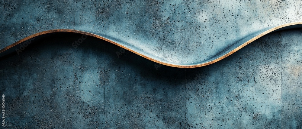 A smooth, wavy wooden element against a textured blue wall, creating a modern aesthetic. A smooth, wavy wooden element against a textured blue wall, creating a modern aesthetic.