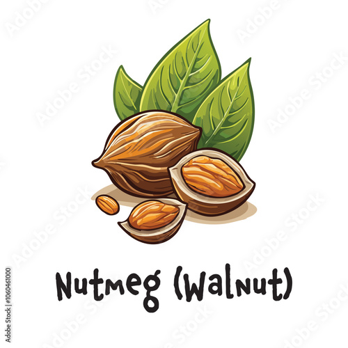 Vector Oil Painting Nutmeg Walnut Spice