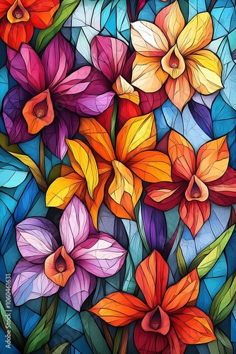 Wallpaper Mural Vivid orchids blooming in colorful patterns create a captivating floral display that enhances any space's aesthetic appeal Torontodigital.ca