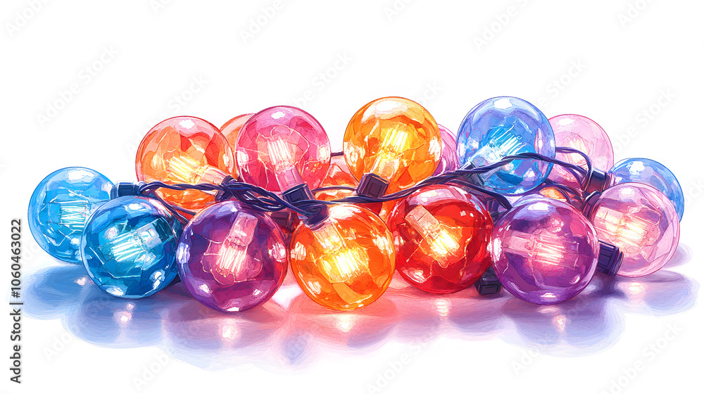 A Vivid Vector Illustration Featuring a Chaotic Pile of Christmas Bulbs and Lights Against a Crisp White Background