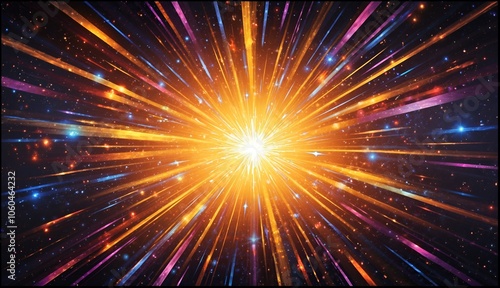 Vibrant Cosmic Explosion Radiating Light Colors Specks Stars Patterns Energy