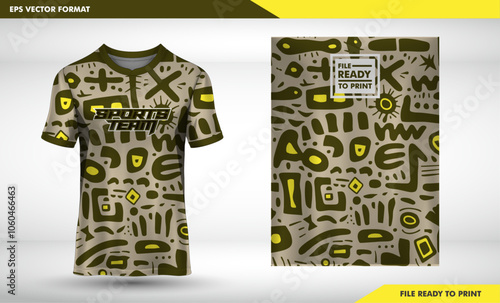 olive color tribal Tshirt mockup sport jersey template design for football soccer gaming sports jersey abstract