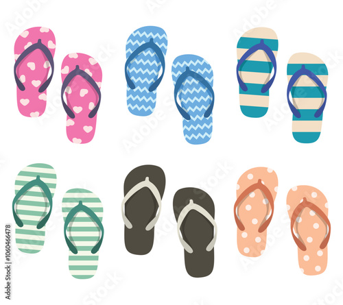 Set of colorful children flip flops or slippers
