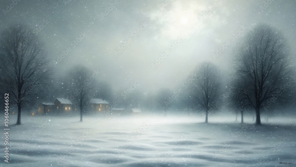 Snowfall in Metarealism style. Created with generative AI technology Snowfall in Metarealism style. Created with generative AI technology