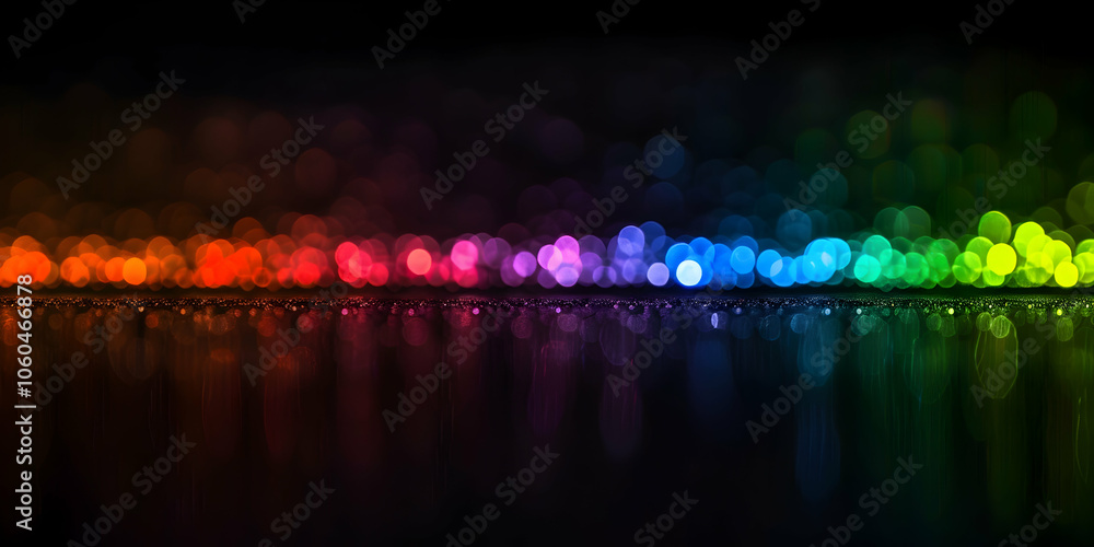 Naklejka premium Rainbow bokeh lights on a black background