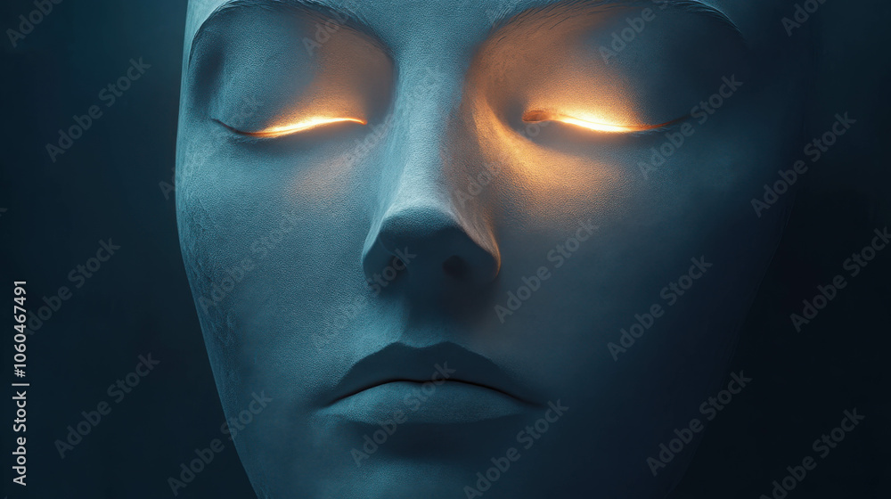 Serene Luminescence: Glowing Eyes of a Stone Sculpture Serene Luminescence: Glowing Eyes of a Stone Sculpture