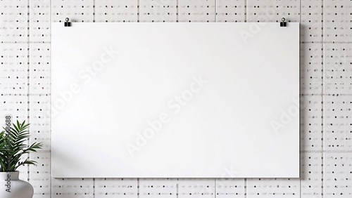 Minimalistic illustration of a pegboard wall in black and white, soft lighting and clean design