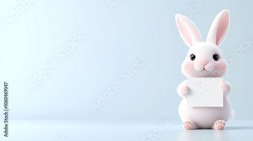 Bunny presenting blank white board, cute classroom style, 3D illustration