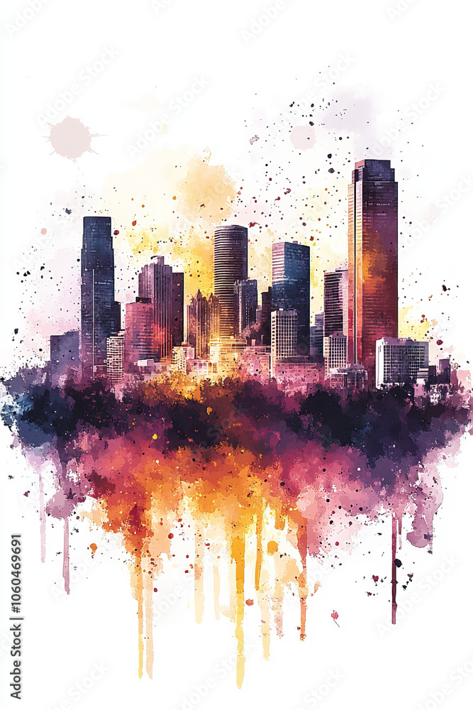 Fototapeta premium McKinney, USA, Pop Art style theme print. Cityscape, city skyline.Vibrant, bright, modern, trendy, graphic designed for poster, card, wallpaper