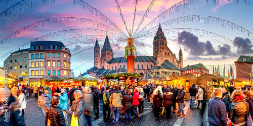 Quadro su tela Mainz Weihnachtsmarkt Dom