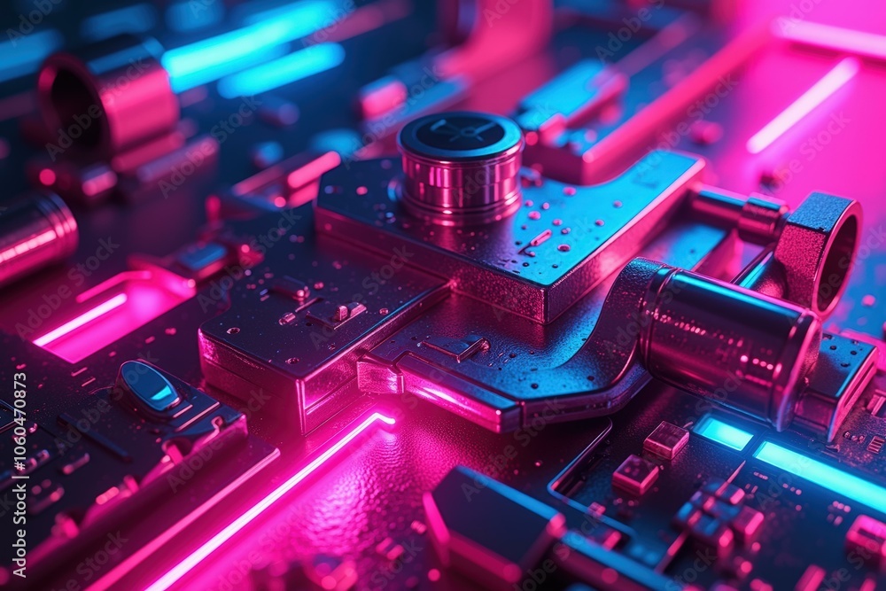 Futuristic tech design with neon lights and circuit details for innovative digital concepts. Futuristic tech design with neon lights and circuit details for innovative digital concepts.