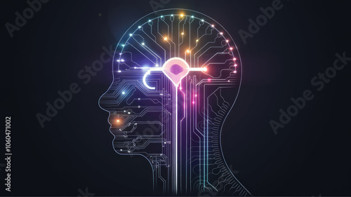 A vibrant digital illustration of a human head silhouette filled with colorful circuits, symbolizing the intersection of technology and artificial intelligence.