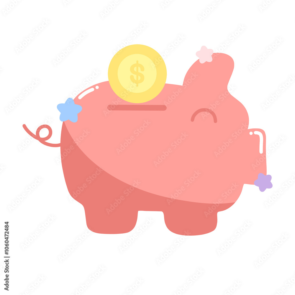 Fototapeta premium piggy bank and coins, cute financial growth illustration 