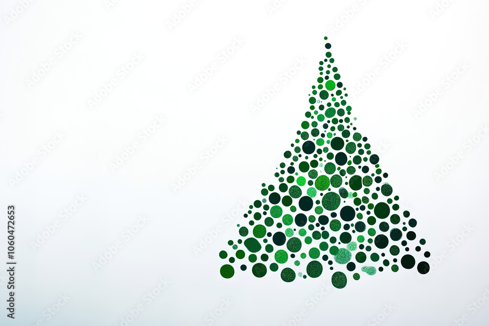 Minimalistischer Weihnachtsbaum aus schwebenden grünen Punkten Minimalistischer Weihnachtsbaum aus schwebenden grünen Punkten