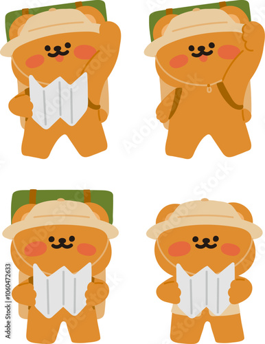 지도를 보는 탐험가 곰돌이 캐릭터
