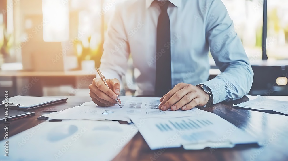 Businessman reviewing financial data Subtle Blur Background with Space for Custom Text Businessman reviewing financial data Subtle Blur Background with Space for Custom Text