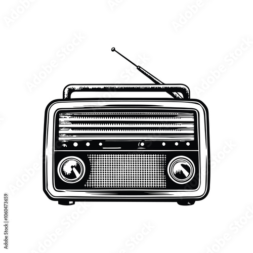 vintage radio drawing vector illustration