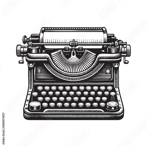 vintage typewriter drawing vector illustration