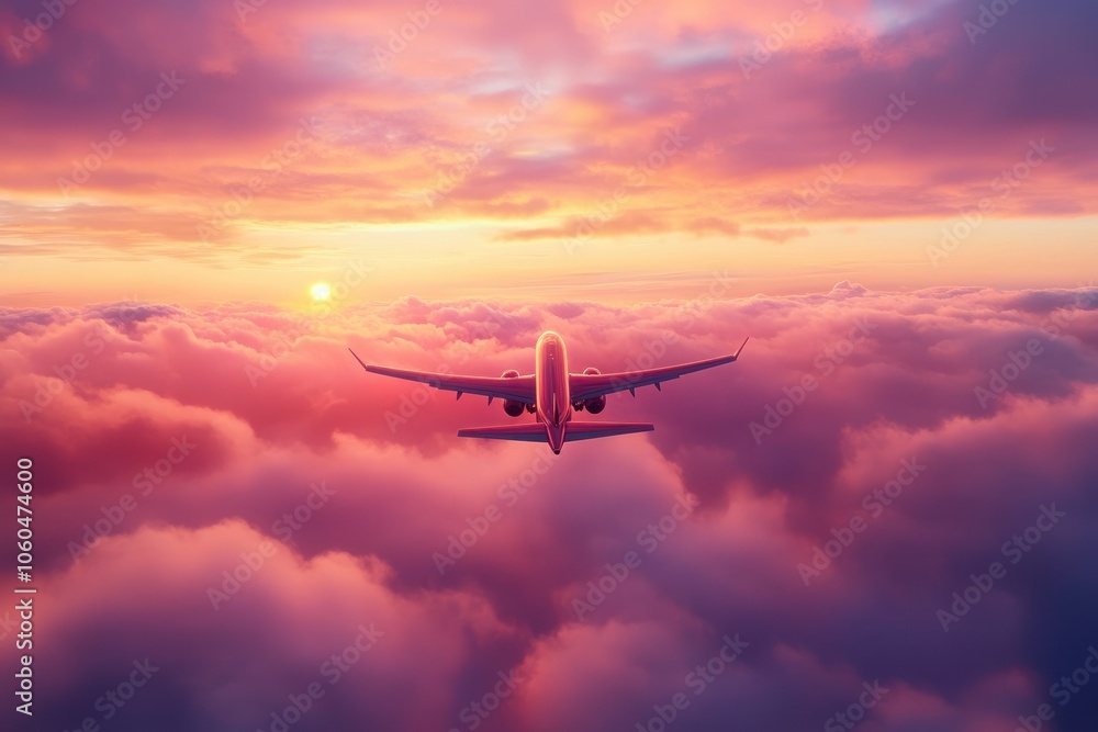 Stunning Sunset Above Clouds with Airplane View Stunning Sunset Above Clouds with Airplane View