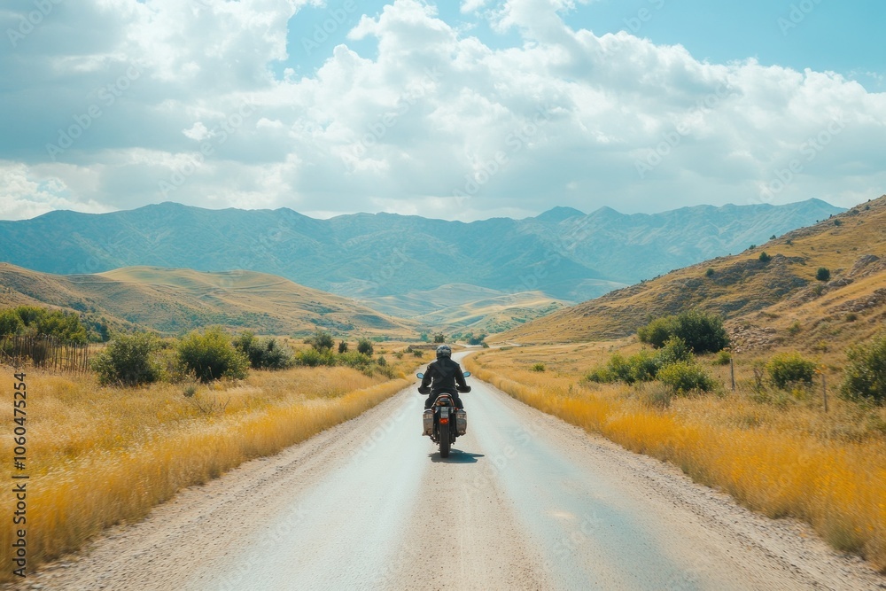 Scenic Motorcycle Ride on Open Road Scenic Motorcycle Ride on Open Road