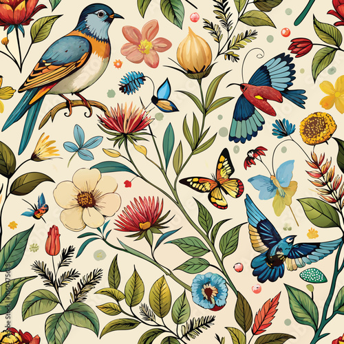 Floral bird leaf charismas seamless pattern design 