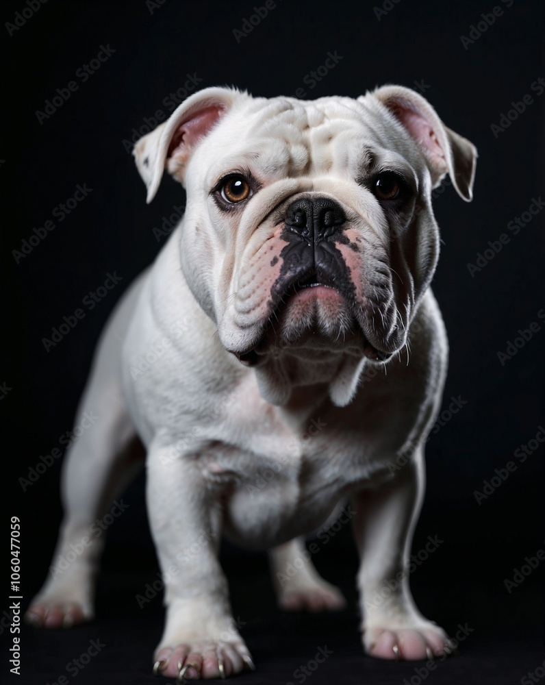 cute professional photo of white bulldog pet picture front view in a dark background cute professional photo of white bulldog pet picture front view in a dark background