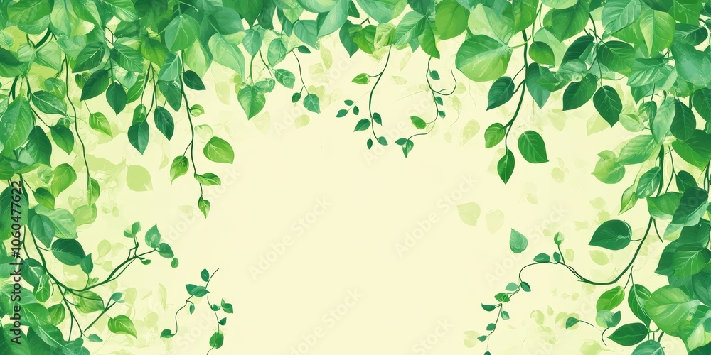 Cheerful Green Background with Leaves and Vines Cheerful Green Background with Leaves and Vines