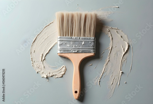 Dirty paint brush isolated on white background photo