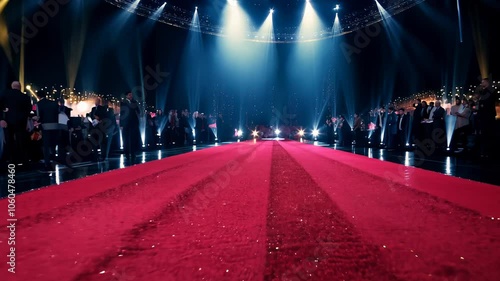 Red carpet extending into the distance with bright blue lights, creating a modern and sophisticated ambiance. video