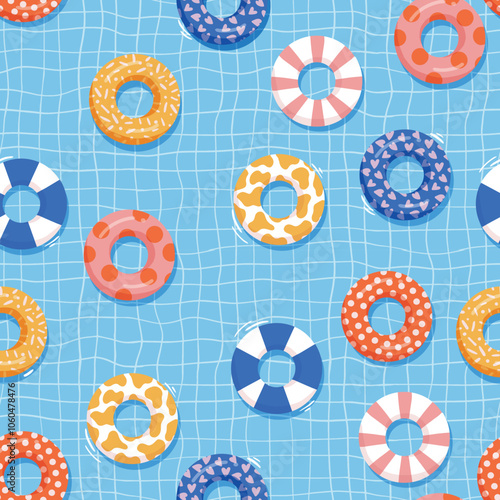 Swimming pool colorful swim rings summer pattern