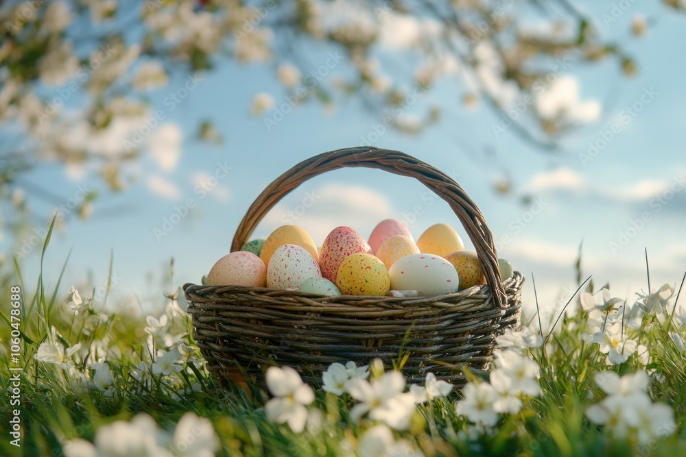 Colorful Easter Eggs in a Flowering Meadow Colorful Easter Eggs in a Flowering Meadow