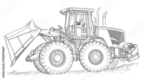 Simple Line Art of Wheel Loader with Big Bucket photo